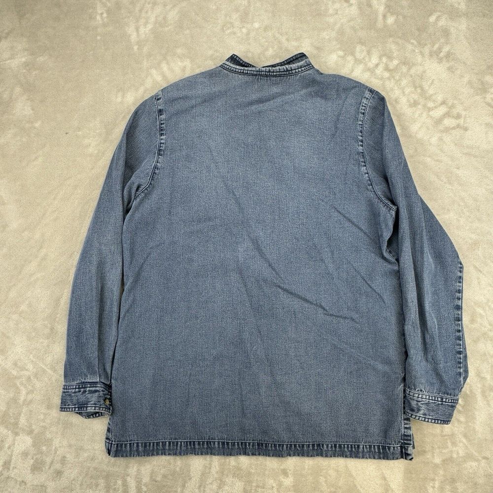 Vintage Orvis Womens 12 Denim Long Sleeve Button Up Shirt‎ Blue Hong Kong Collar - Picture 2 of 8